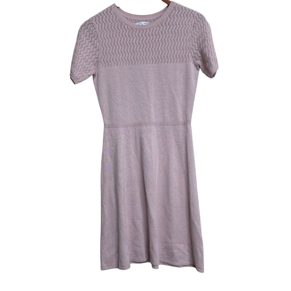 Julia Jordan Fit and Flare Sweater Dress Lavender Pink Pointelle Knit Size 2 - Picture 2 of 6